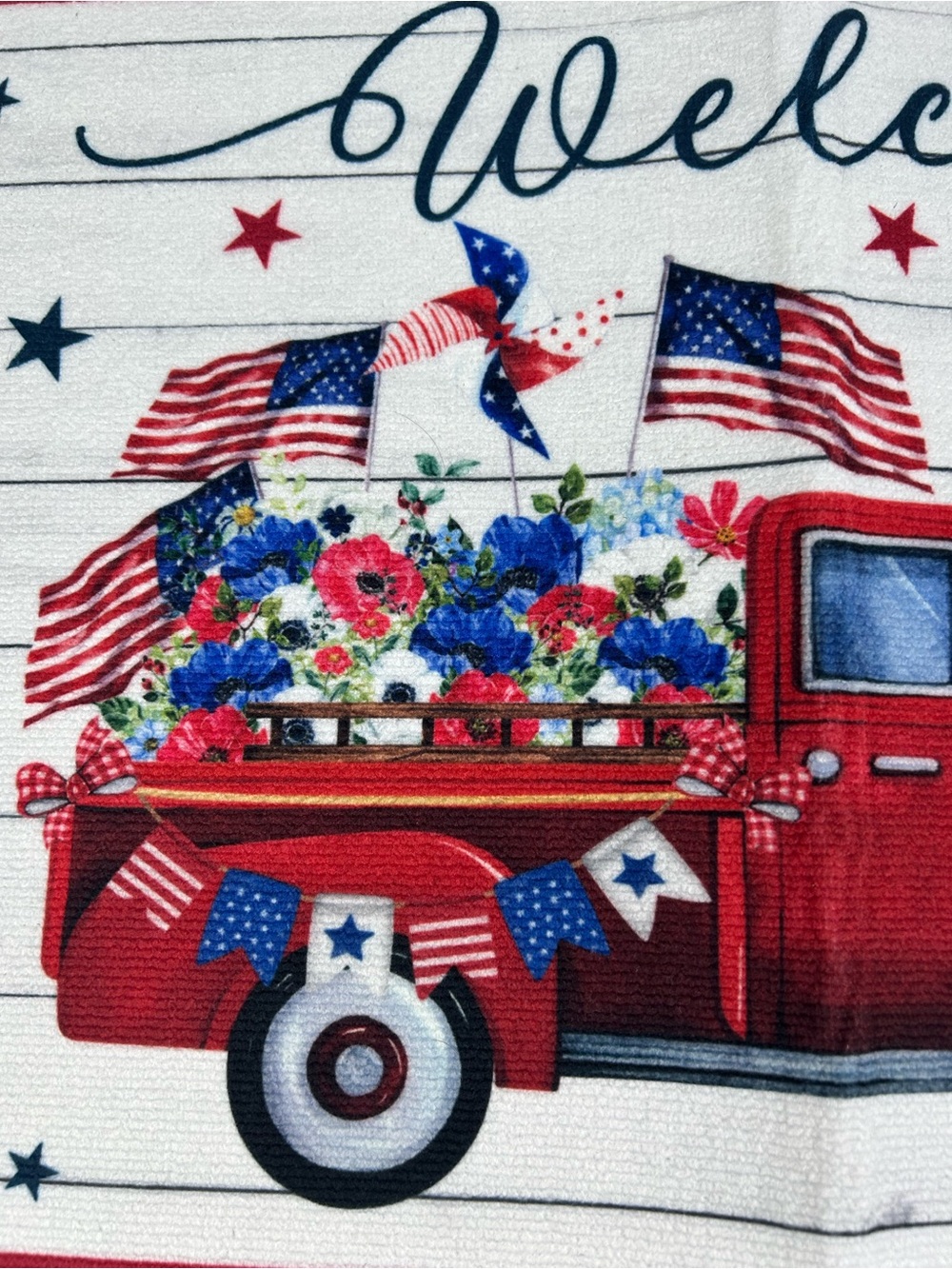 Patriotic Welcome Door Mat 24x16 Red Truck Flags Balloons 4th of July New - Picture 3 of 5
